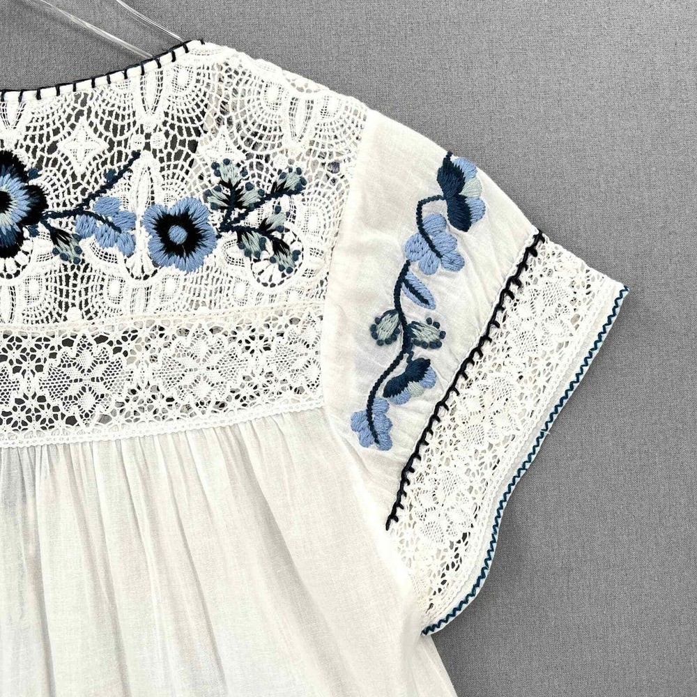 CALYPSO ST BARTH Crochet Embroider Top Women Small White Blue Boho Floral Retro - Picture 6 of 16